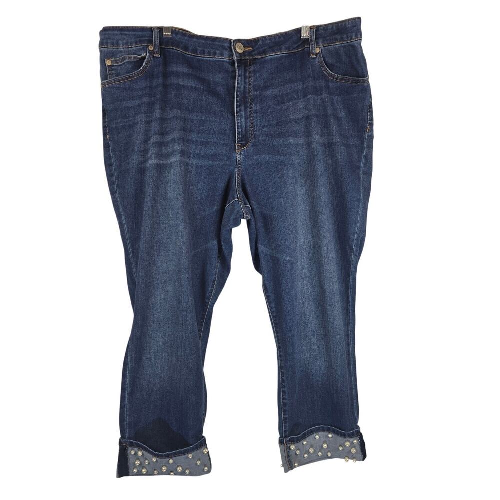 Eloquii Staight Leg Cuffed Hem With Faux Pearl Accents Women's Denim Jeans 26